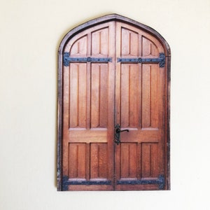 Miniature Wood Look Arched Double Door for Castle or Cathedral PAPER reproduction in 1/48, 1/24,  and 1/12  Scale Sizes