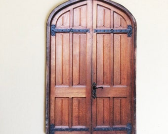 Miniature Wood Look Arched Double Door for Castle or Cathedral PAPER reproduction in 1/48, 1/24, and 1/12 Scale Sizes