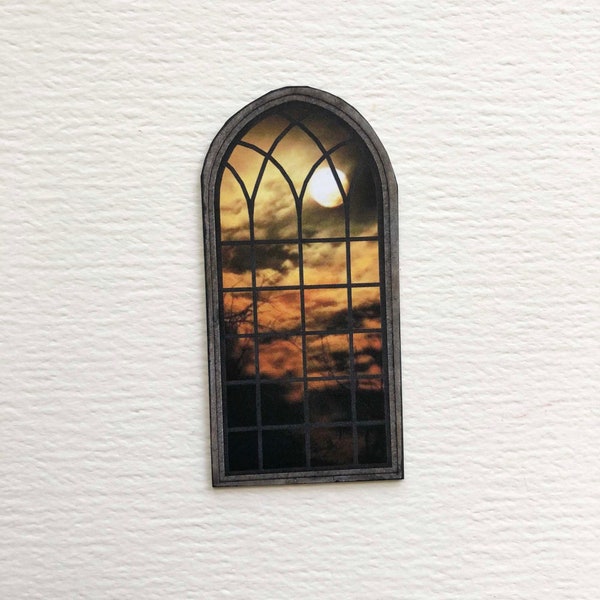 Miniature Gothic Arch PAPER Window With View of Full Moon in a Dark Spooky  Night Sky 1/24 or 1/12 Scale