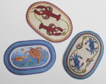 Miniature Dollhouse Rug, Braided Look, Sea Creatures 1:12 Scale