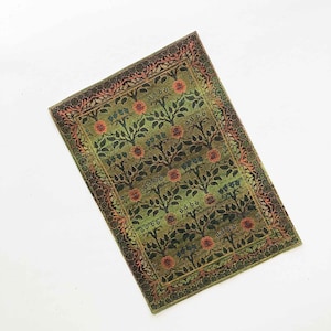 Miniature Rug Arts and Crafts Floral on Green