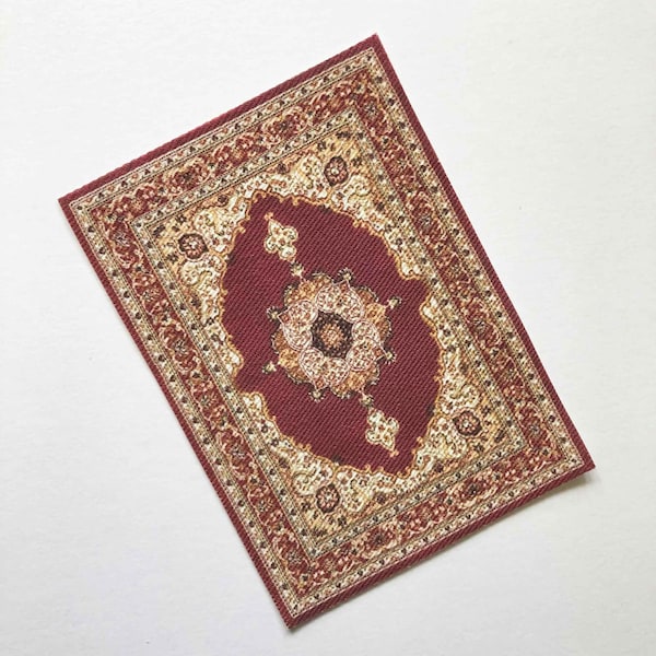 Red Medallion Oriental Style Fabric MIniature Rug