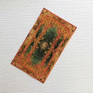 Miniature Art Nouveau 1920s Irish Donegal Rug in Green Gold and Pumpkin