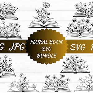 Floral Book SVG, Book Svg bundle, Books with Flowers Svg, Reading book Svg, wildflowers book bundle svg ,open book svg, stack of books svg