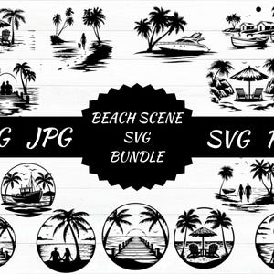 Beach scene svg bundle , Sunset beach svg , sunset landscape , Nature scene , tropical svg files Instant Download , Commercial use clipart