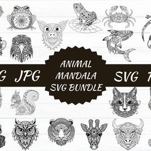 Animal Mandala SVG, Mandala Clipart, Animals Svg Bundle, Animal Zentangle Svg, Animal Mandala Printable Art, Pet Mandala, Silhouette, Cricut