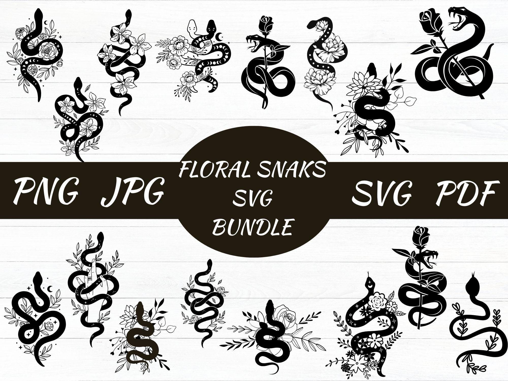 Snake svg bundle, Floral snake svg, png, dxf, jpg, Celestial snake svg, Snake with flowers svg, Mystical snake svg, Instant Download