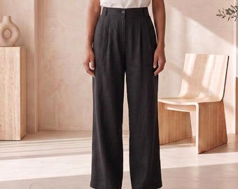 Pantalones de lino 100% para mujer, pantalones palazzo de lino para mujer, pantalones de lino de talle alto, pantalones de lino de pierna ancha, pantalones de lino a medida, pantalones de lino de tallas grandes