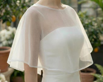 Capa de boda de organza, capa de organza para novia, capa de boda transparente, capa de novia para boda, capa de hombro para novia, capa de vestido, capa ligera