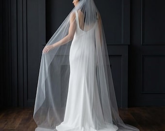 Bridal Veil With Blusher,Tulle Wedding Veil,Long Bridal Veil,Chapel Length Veil,Cathedral Veil Tulle,Simple Wedding Veil,Classic Bridal Veil