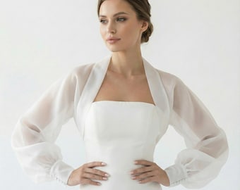 Bolero de organza para novia, chaqueta de organza para boda, bolero de organza transparente, bolero de novia transparente, chaqueta de boda transparente, vestido de novia de organza