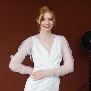 Boléro de mariage en tulle, boléro de mariage transparent ivoire, boléro de couverture de mariée, décoration de mariage transparente, haut de mariée en tulle, haut de mariée à manches longues