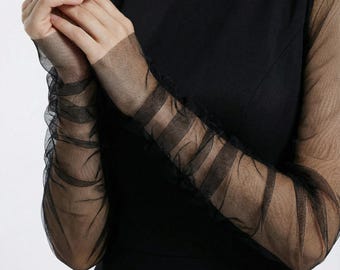 Black Tulle Sleeves, Black Mesh Sleeves, Black Bridal Sleeves, Detachable sleeve, Tulle bridal sleeves, Add on sleeves, Sheer sleeves