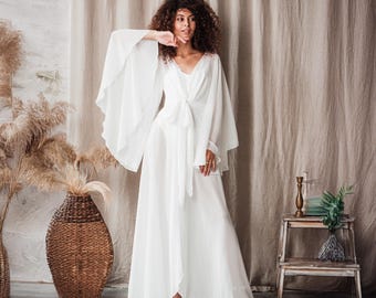 Brautgewand lange Ärmel, weißes Brautgewand, Robe für Hochzeit, Maxi-Brautkleid, Luxus-Brautkleid, Sheer-Gewand, Dessous-Gewand