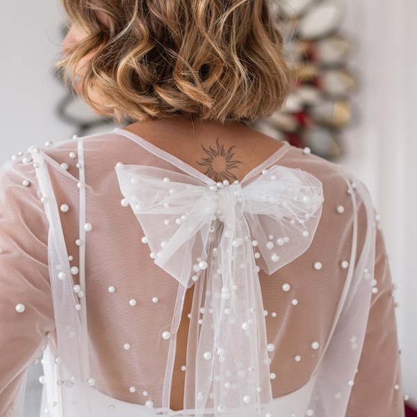 Top de novia con perlas, capa para vestido de novia, bolero de boda, top de novia con cuentas, top de novia con mangas, top con superposición de perlas