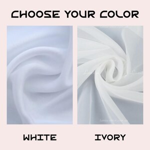 May include: Image showing two fabric swatches, one white and one ivory, with the text "CHOOSE YOUR COLOR" at the top. The white fabric is on the left, and the ivory fabric is on the right. The words "WHITE" and "IVORY" are written below the respective fabrics.