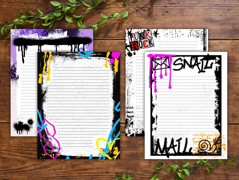 Punk Graffiti Stationery: Urban Art Printable Paper (digital Download ...