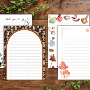 Mushroom Stationery: Printable Cottagecore Fungus Stationery for Pen Pal, Junk Journal, Writing Kit, Snail Mail | 8.5x11, Lined/Unlined