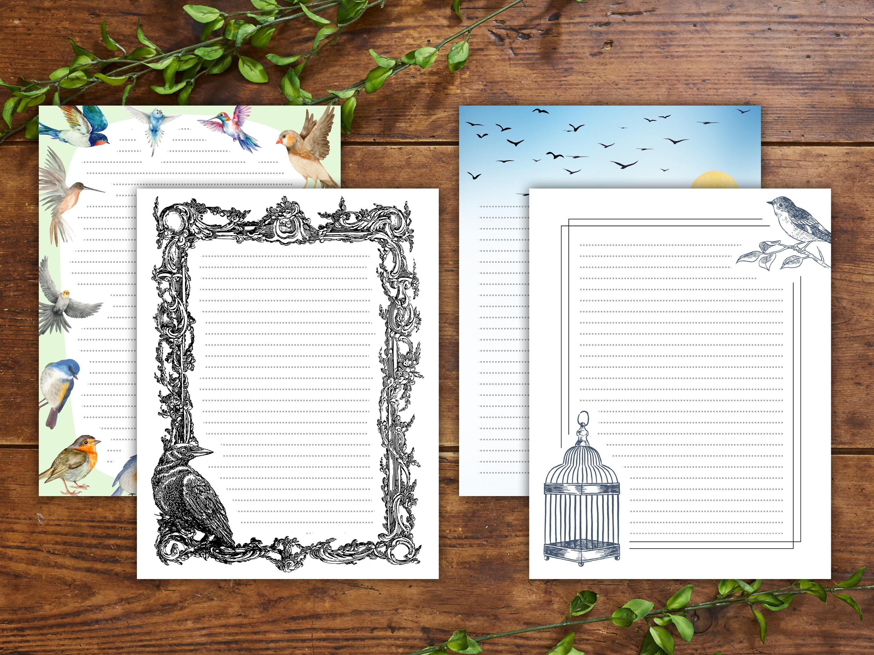 Bird Stationery Set: Printable Nature Writing Paper (8.5x11 Lined ...