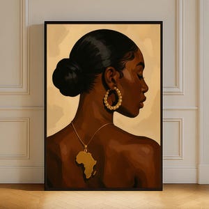 Wall Art African Woman Gold Jewellery Print – Black Girl Magic Poster Afrocentric Home Decor African American Art Canvas Gift for Her