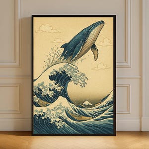 Ocean Wave Wanddekor Hokusai im japanischen Stil Ukiyo-e Kunstdruck Vintage Meerestier Poster Küsten-Badezimmerkunstwerk