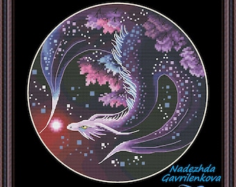 Dragon of the Magic. Dragon Cross Stitch Pattern pdf. Fantasy winged dragon xstitch chart. Digital. Saga. NadGavr 1003