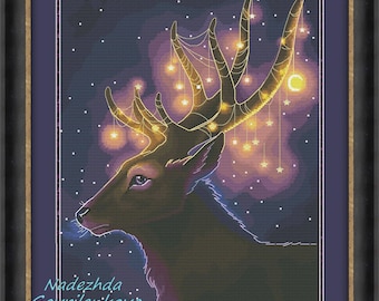 Christmas Deer. Cross Stitch Pattern pdf. Magic deer xstitch chart. Digital. Saga. NadGavr 1089.