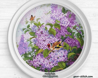 Lilac garden. Cross Stitch Pattern pdf. Flowers xstitch chart. Digital. Saga. NadGavr 1176