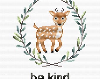 Woodland baby deer cross stitch pattern pdf. Nursery decor. Forest theme for boy girl. Baby shower gift. Digital file AXS0027