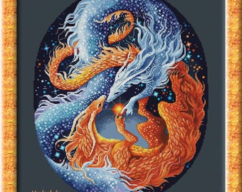 Dragons «Two Origins». Dragon Cross Stitch Pattern: NadGavr Design (PDF Pattern) 1236