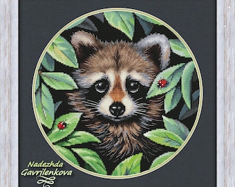 Raccoon. Cross Stitch Pattern Pdf. Raccoon Xstitch Chart. Digital