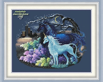 The Magic Forest. Unicorn Cross Stitch Pattern pdf. Fantasy  xstitch chart. Digital. Saga. NadGavr 1159