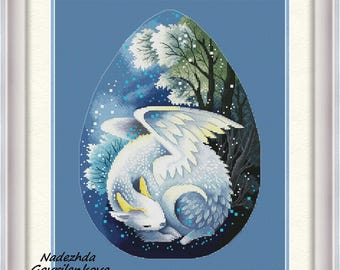 Dragon-Cat Cross Stitch Pattern: Fantasy Winged Dragon (PDF Pattern)