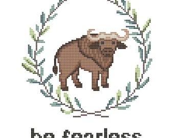 Woodland baby buffalo cross stitch pattern pdf. Nursery decor. Forest theme for boy girl. Baby shower gift. Digital file AXS0012