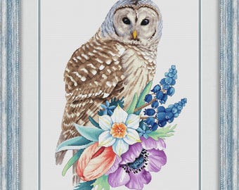 Spring owl. Cross Stitch Pattern. Owl embroidery. NadGavr 1196