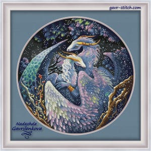 Snow Wings. Dragon Cross Stitch Pattern pdf. Fantasy winged love dragon xstitch chart. Digital. Saga. NadGavr 1186