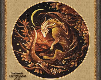 Sentinel of Autumn. Dragon Cross Stitch Pattern: NadGavr Design (PDF Pattern) 1241