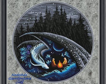 Dragons-Guardian of legends. Dragon Cross Stitch Pattern pdf. Fantasy winged dragon xstitch chart. Digital. Saga. NadGavr 1151
