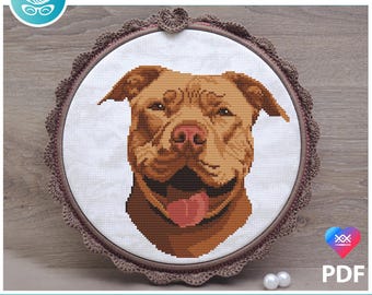 Pitbull dog cross stitch pattern pdf. Modern pet memorial gift for pit bull mom & dad. Digital file. AXS0177