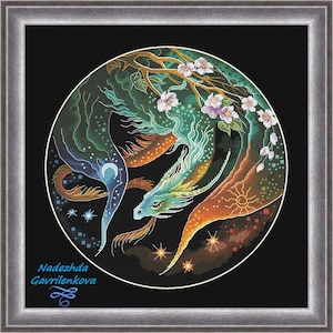 Drakentijdbewaarder. Draak kruissteekpatroon pdf. Fantasie gevleugelde draak steekkaart. Digitaal. Saga. NadGavr 1014