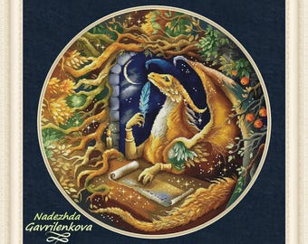 Letter to the Dragon. Dragon Cross Stitch Pattern pdf. Fantasy winged dragon xstitch chart. Digital. Saga. NadGavr 1155