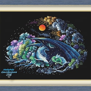 Dragon - Guardian of Good Dreams 2. Dragon-kruissteekpatroon pdf. Fantasie gevleugelde draak steekkaart. Digitaal. Saga. NadGavr 1144