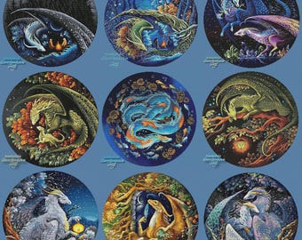 Set "9 Big Dragons in a circle". Dragon Cross Stitch Pattern. NadGavr Design (PDF Pattern) 1228
