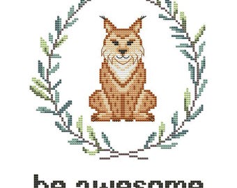 Woodland baby lynx cross stitch pattern pdf. Nursery decor. Forest theme for boy girl. Baby shower gift. Digital file AXS0020