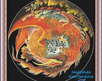 Dragon Koi Cross Stitch Pattern: Fantasy Water Dragon (PDF)