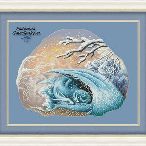 Draak. Winterdromen. Draak kruissteekpatroon pdf. Fantasie gevleugelde draak steekkaart. Digitaal. Saga. NadGavr 1008