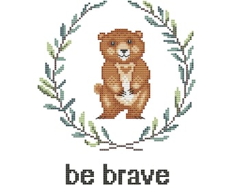 Woodland baby bear cross stitch pattern pdf. Nursery decor. Forest theme for boy girl. Baby shower gift. Digital file AXS0026
