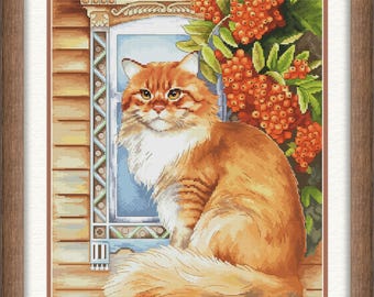 Red Head of the house. Cross Stitch Pattern pdf. Cat xstitch chart. Digital. Saga. NadGavr 1185