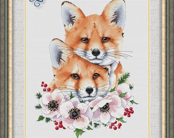 Foxes. Cross Stitch Pattern pdf. Cute little foxes xstitch chart. Digital. Saga. NadGavr 1061