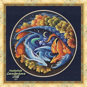 Draak. Moeders slaapliedje. Draak kruissteekpatroon pdf. Fantasie gevleugelde moeder babydraak x-steekkaart. Digitaal. Saga. NadGavr 1161